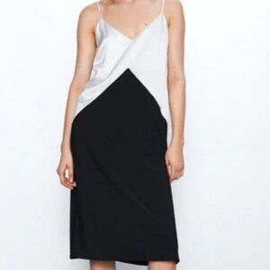 Zara Black & White Satin Slip Dress NWT
